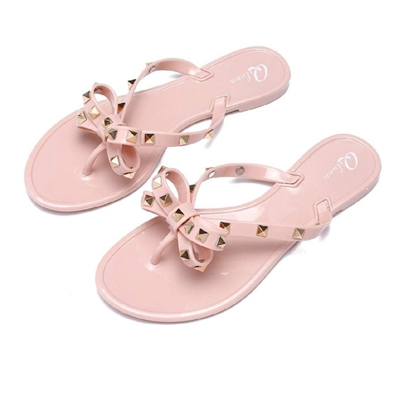 Qilunn Rockstud Sandals Various Sizes Pink Beige - Picture 1 of 2